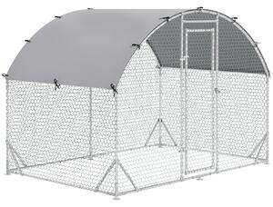 PawHut Recinto per Galline in Metallo Galvanizzato con Tetto e Copertura Anti UV, 280x190x195 cm, Argento | Aosom Italy