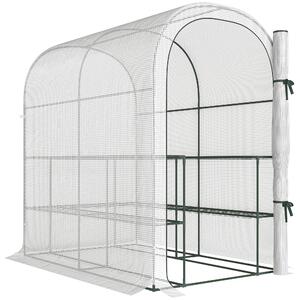 Outsunny Serra da Giardino con Scaffali a 2 Livelli e Porta Avvolgibile, in Acciaio e PE, 123x187x189 cm, Bianco | Aosom Italy