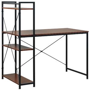 HOMCOM Scrivania Angolare Design Industriale con Contenitore, Libreria, 3 Ripiani e Pannelli Truciolari, Effetto Noce, in Metallo, Nero | Aosom Italy