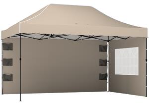 Outsunny Gazebo 3x4.3m, UPF50+ Tetto, Pareti, Borsa Ruote, Tenda Giardino, Marrone Sabbia | Aosom Italy