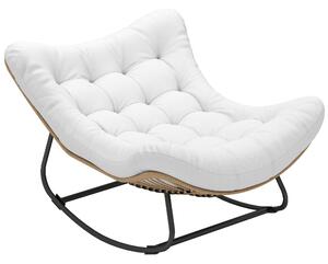 Outsunny Poltrona a Dondolo da Giardino con Cuscino Imbottito, Sedia a forma d'uovo in resina intrecciata, 98x111x74 cm, Crema | Aosom Italy