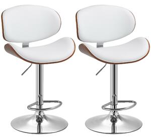 HOMCOM Set da 2 Sgabelli da Bar Altezza Regolabile, 53x52x112 cm, Bianco | Aosom Italy