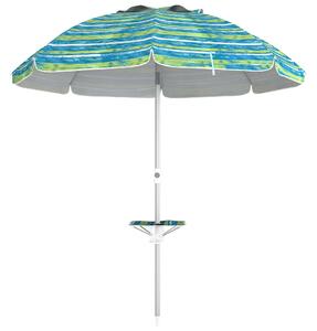 Outsunny Ombrellone da Spiaggia Inclinabile Rotondo con Portabicchieri e Protezione UV50+, 190x190x215 cm, Blu | Aosom Italy