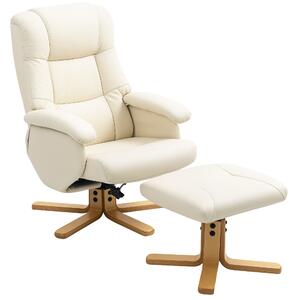 HOMCOM Poltrona Relax con Poggiapiedi e Schienale Inclinabile, Sedia Reclinabile Girevole 360°, 68x85x94 cm, Crema | Aosom Italy