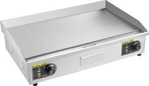 Piastra elettrica commerciale, 725 x 400 mm, 4400 W, controllo della temperatura regolabile da 50 a 300 °C, piano di lavoro in acciaio inossidabile, griglia completamente piatta con 2 spatole e 2 spazzole, per bistecche e pancake (SENZA SPINA)
