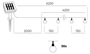 Catena solare LED 30xLED/0,12W/1,2V 1xAA 3000K IP44 400 mAh