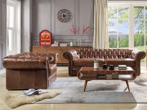 Divano 2 posti Chesterfield in pelle invecchiato - Marrone - CLOTAIRE