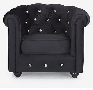 Poltrona CHESTERFIELD in velluto Nero con bottoni effetto cristallo