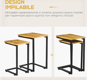 HOMCOM Set 2 Tavolini da Giardino Impilabili, Design Moderno, Metallo e Legno di Pino, 40x30x60 cm