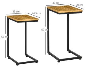 HOMCOM Set 2 Tavolini da Giardino a C in Metallo e Legno di Pino con Design Impilabile, 40x30x60 cm