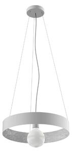 Lampadario Moderno Halo bianco opaco e foglia argento applicata a mano in metallo, D. 40 cm, L. 120 cm, LUMICOM