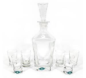Set 1 bottiglia di vetro, 1 tappo di vetro e 6 bicchieri per shot trasparenti