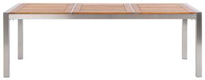 Lampada da tavolo da pranzo da giardino con piano in legno di eucalipto 220 x 100 cm con struttura in acciaio a 8 posti Beliani