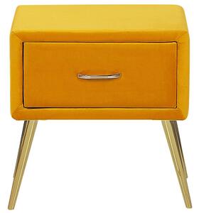 Comodino con rivestimento in velluto giallo Comodino con 1 cassetto Mobili per camera da letto dal design minimalista Beliani