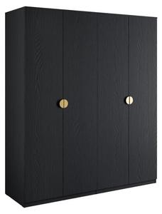 Armadio 4 porte nero strutturato e dorato – 2 appendiabiti + 4 scaffali – Collezione MONDO