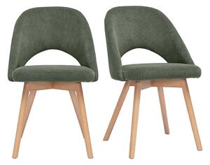 Sedie scandinave in tessuto velluto a coste verde cachi e legno chiaro (set di 2) COSETTE