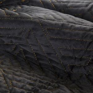 Lussuoso copriletto nero cucito con filo color oro 220 x 240 cm