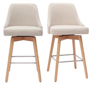 Sgabelli da bar scandinavi in tessuto beige e legno massello di faggio H65 cm (set di 2) HASTA