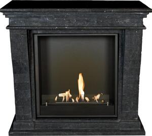 Caminetto a etanolo Xaralyn - Kreta-Mini BIU-SBP - pietra naturale nera levigata - riscaldamento a 3 kW - caminetto da incasso incluso - caminetto decorativo