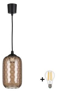 Brilagi - Lampadario LED sospeso con cavo R GLASS 1xE27/60W/230V diam. 14 cm nero/marrone fumé