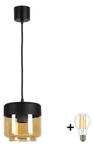 Brilagi - Lampadario LED a sospensione con cavo R GLASS 1xE27/60W/230V diam. 14 cm nero/beige fumé