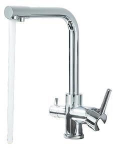 Rubinetto da cucina, doppia bocca girevole, filtro acqua potabile, cromo