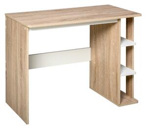 HOMCOM Scrivania Moderna in Legno con Scaffale a 3 Ripiani, 100x44x74cm, Bianco e Quercia|Aosom