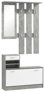 HOMCOM Set Mobile da Ingresso con Appendiabiti a 6 Ganci, Mobile Scarpiera con Cassetto e Specchio, Grigio