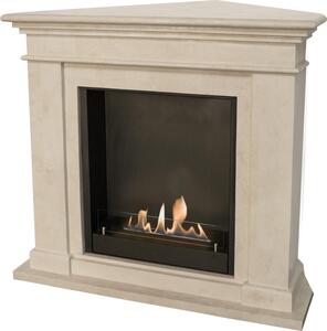 Caminetto a etanolo Xaralyn - Kos-Corner BIU - pietra naturale bianca - riscaldamento a 3 kW - caminetto da incasso incluso - caminetto decorativo - caminetto ad angolo