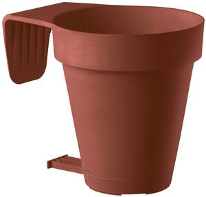 Vaso balconiera E-Smart Ø20xH20 cm in resina con sottovaso e distanziale - Brown