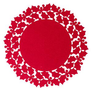 Tovaglietta tonda 32 cm sottopiatto natalizio in feltro rosso con decorazione intagliata XMas - Agrifoglio