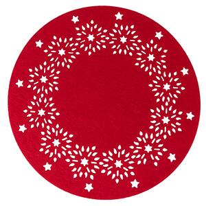 Tovaglietta tonda 32 cm sottopiatto natalizio in feltro rosso con decorazione intagliata XMas - Fiocco di neve