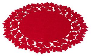 Tovaglietta tonda 32 cm sottopiatto natalizio in feltro rosso con decorazione intagliata XMas - Agrifoglio