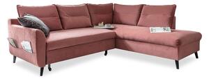 Divano letto angolare in velluto rosa L, angolo destro Stylish Stan - Miuform