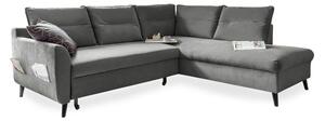 Divano letto angolare in velluto grigio chiaro L, angolo destro Stylish Stan - Miuform
