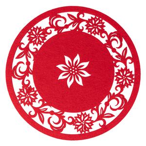 Tovaglietta sottopiatto tondo 33 cm in feltro rosso con decoro fiori