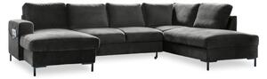 Divano letto a U in velluto grigio scuro, angolo destro Lofty Lilly - Miuform