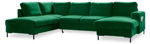 Divano letto a U in velluto verde, angolo sinistro Lofty Lilly - Miuform