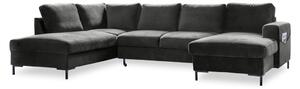 Divano letto a U in velluto grigio scuro, angolo sinistro Lofty Lilly - Miuform