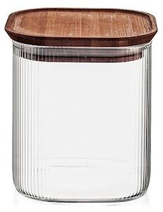 Barattolo in vetro borosilicato trasparente rigato tappo in bambù forma quadra lt 0,85