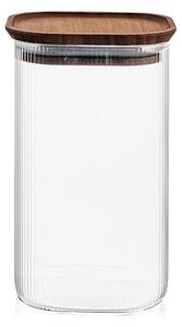Barattolo in vetro borosilicato trasparente rigato tappo in bambù forma quadra lt 1,30