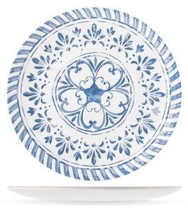 Set 6 piatti piani Azulejo in melamina bianca decorata azzurro cm 27