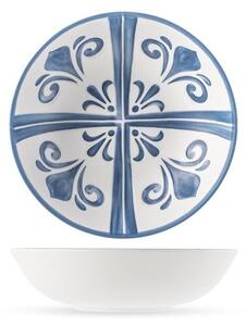 Set 6 piatti fondi Azulejo in melamina bianca decorata azzurro cm 19