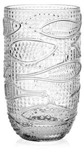 Set 6 bicchieri Atlantico in vetro trasparente decoro pesci cl 45