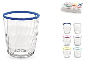 Set 12 bicchieri assortiti in acrilico trasparente bordo colorato cl 43