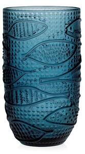 Set 6 bicchieri Atlantico in vetro blu decoro pesci cl 45