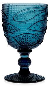 Set 6 calici Atlantico in vetro blu decoro pesci cl 30