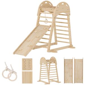 AIYAPLAY Triangolo da Arrampicata Montessori 6 in 1 con Piattaforma e Anelli Struttura da Arrampicata in Legno con Scivolo | Aosom Italy