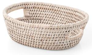 Cestino ovale con manici in rattan sbiancato cm 23x18x7h