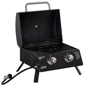 Outsunny Barbecue a Gas Pieghevole con Coperchio, Termometro e 2 Bruciatori in Acciaio, 55x46.5x41 cm, Nero|Aosom